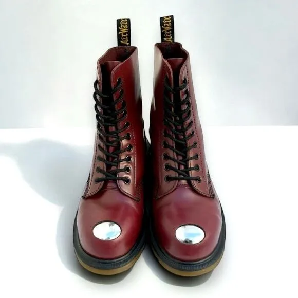 Dr. Doc Martens Maine 6.5 Exposed Steel Toe Cherry Red Smooth LeatherBoots UK4