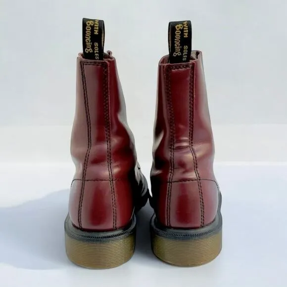 Dr. Doc Martens Maine 6.5 Exposed Steel Toe Cherry Red Smooth LeatherBoots UK4
