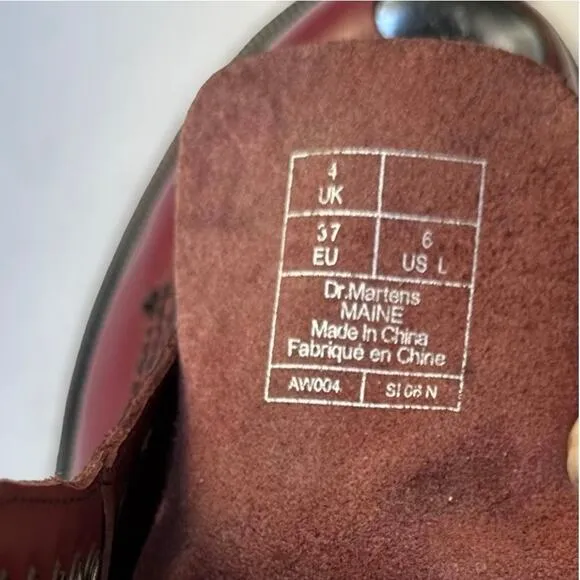 Dr. Doc Martens Maine 6.5 Exposed Steel Toe Cherry Red Smooth LeatherBoots UK4