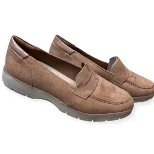DR. SCHOLL’S Women’s Brown Microsuede Nice Day Slip-on Loafer with Penny Strap S