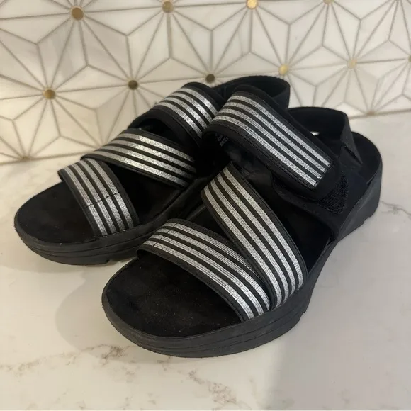 Drew Footwear Sutton Sandals Black and Metallic silver size 7
