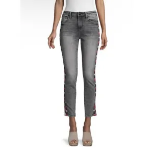 Driftwood Jackie High-Rise Chevron Embroider Skinny Ankle Crop Jeans Size 26