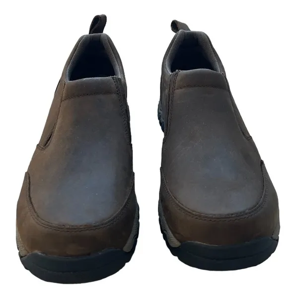 Duluth Trading Brown Leather Slip On Shoes Wild Boar Leather Mocs Size 10 W Wide