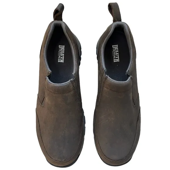 Duluth Trading Brown Leather Slip On Shoes Wild Boar Leather Mocs Size 10 W Wide