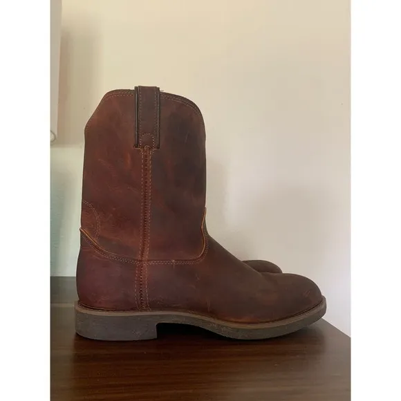 Durango Leather Work Boots Pull On Round Toe Brown Boots Men's 12D made in USA