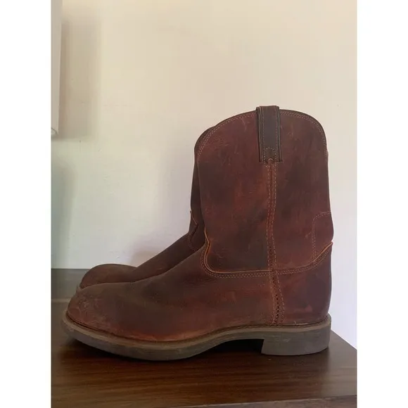 Durango Leather Work Boots Pull On Round Toe Brown Boots Men's 12D made in USA