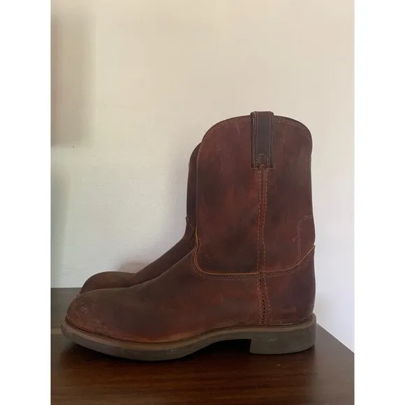 Durango Leather Work Boots Pull On Round Toe Brown Boots Men's 12D made in USA