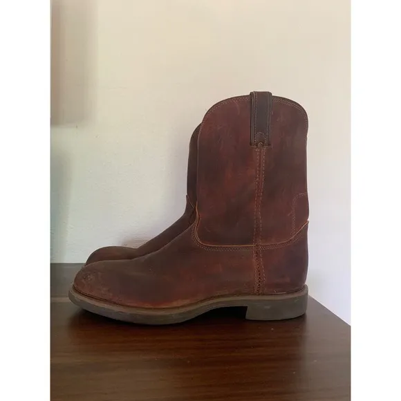 Durango Leather Work Boots Pull On Round Toe Brown Boots Men's 12D made in USA