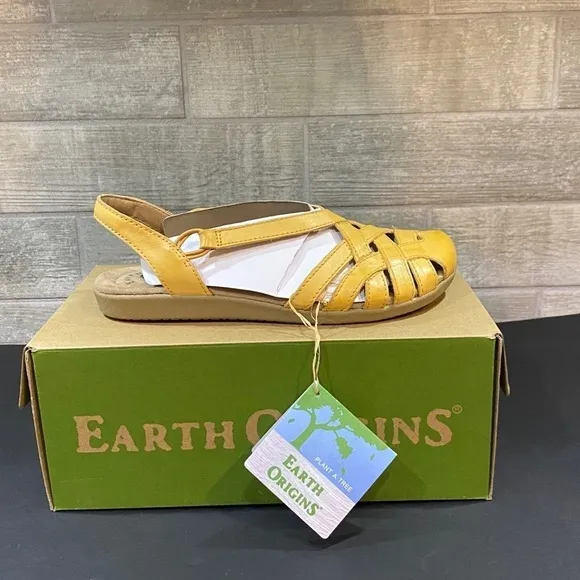 Earth Origins-NIB-Nellie Sandals-Welltek System--Size 6.5-Amber Yellow-Eco Calf