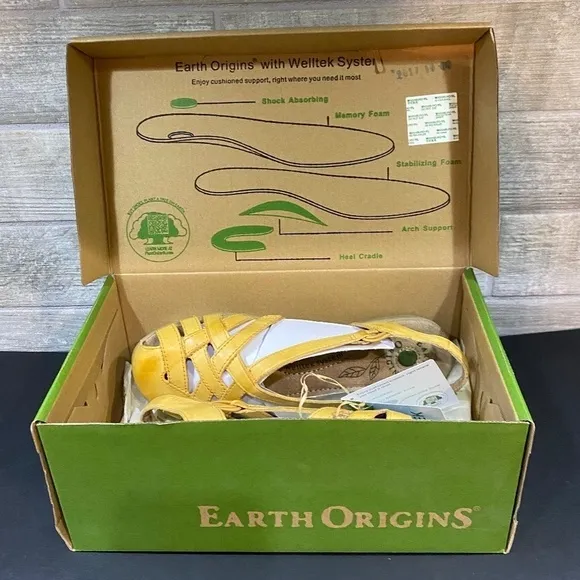 Earth Origins-NIB-Nellie Sandals-Welltek System--Size 6.5-Amber Yellow-Eco Calf