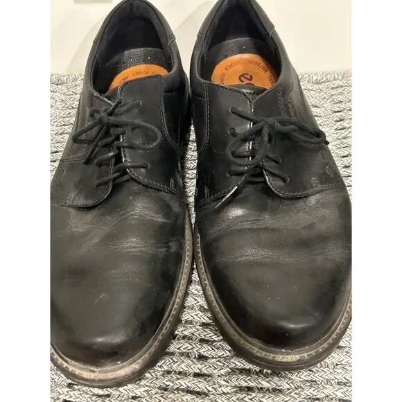 ECCO Helsinki Plain Toe Leather Derby Men's Size 9.5 Black Comfort Dress Shoe