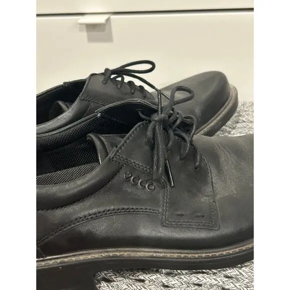 ECCO Helsinki Plain Toe Leather Derby Men's Size 9.5 Black Comfort Dress Shoe