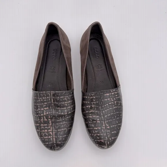 Ecco women’s Touch 15 Ballerina 2.0 flats shoes brown leather &amp; suede SZ 7.5 /38