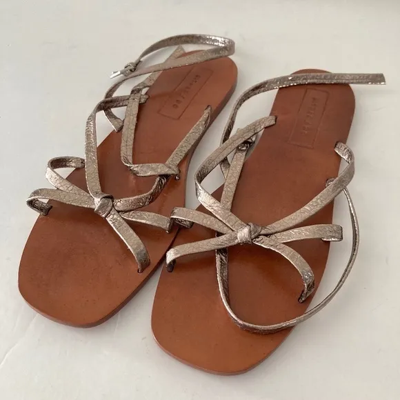 Either Of Anthropologie Gold Strappy Flat Dress Sandals Sz 9