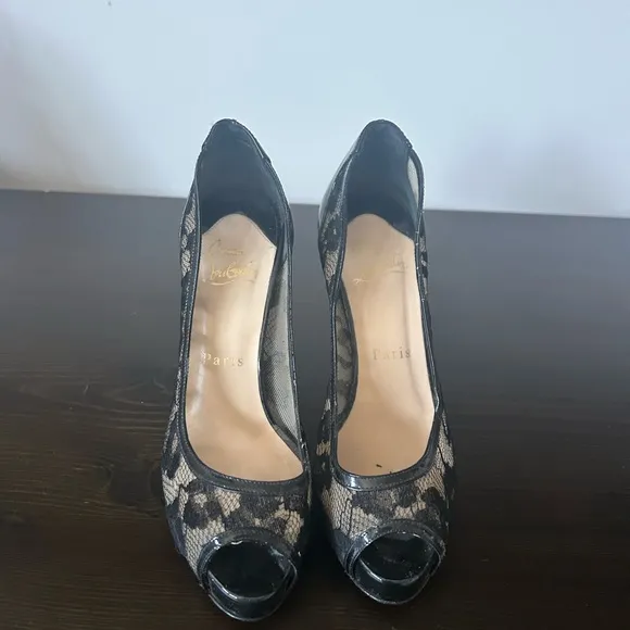 Elegant Black Lace Peep-Toe Heels