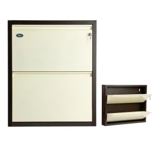 Equal 2 Door Wall Mounted Mild Steel Shoe Rack for Home with Lock