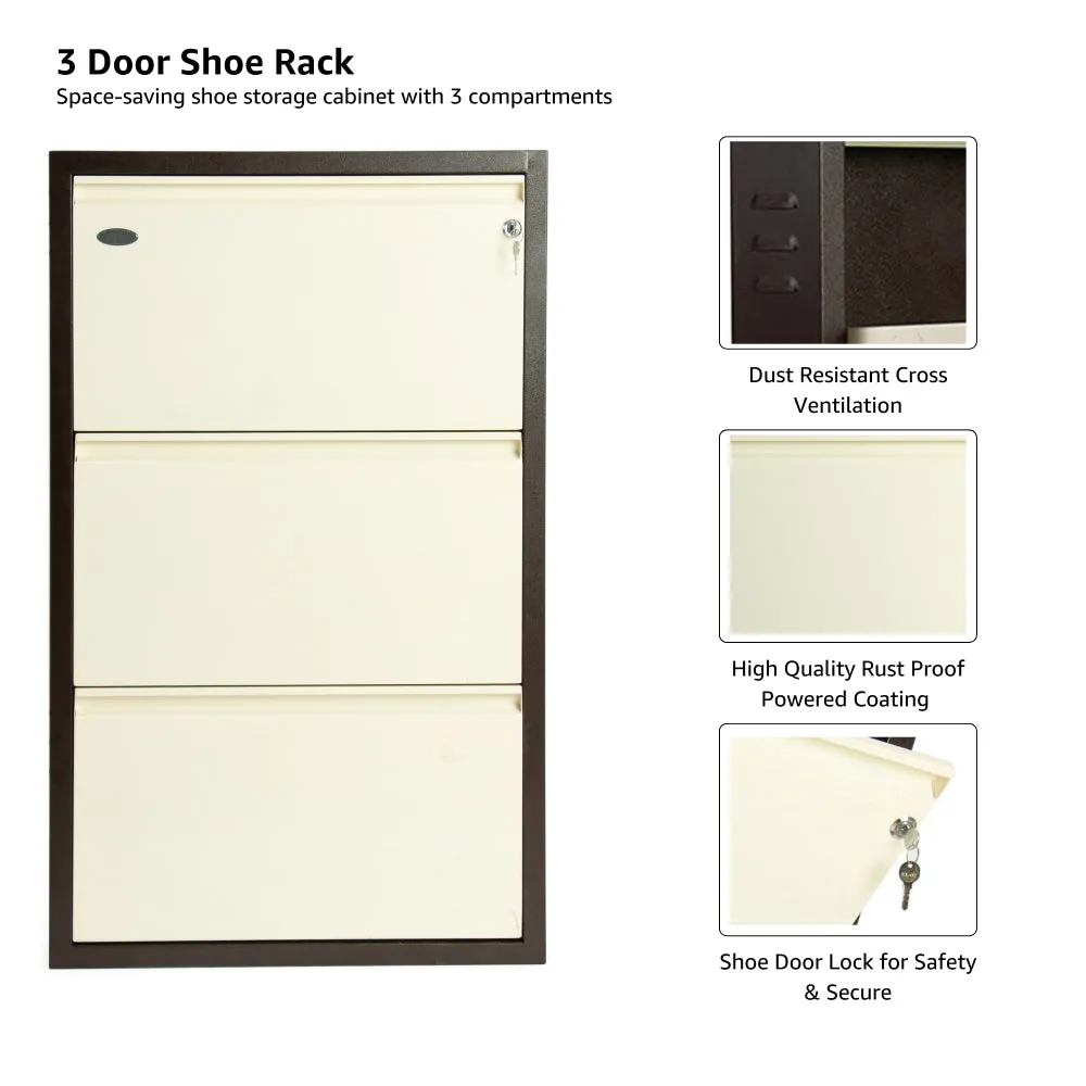 Equal 3 Door Wall Mounted Mild Steel Shoe Rack for Home with Lock