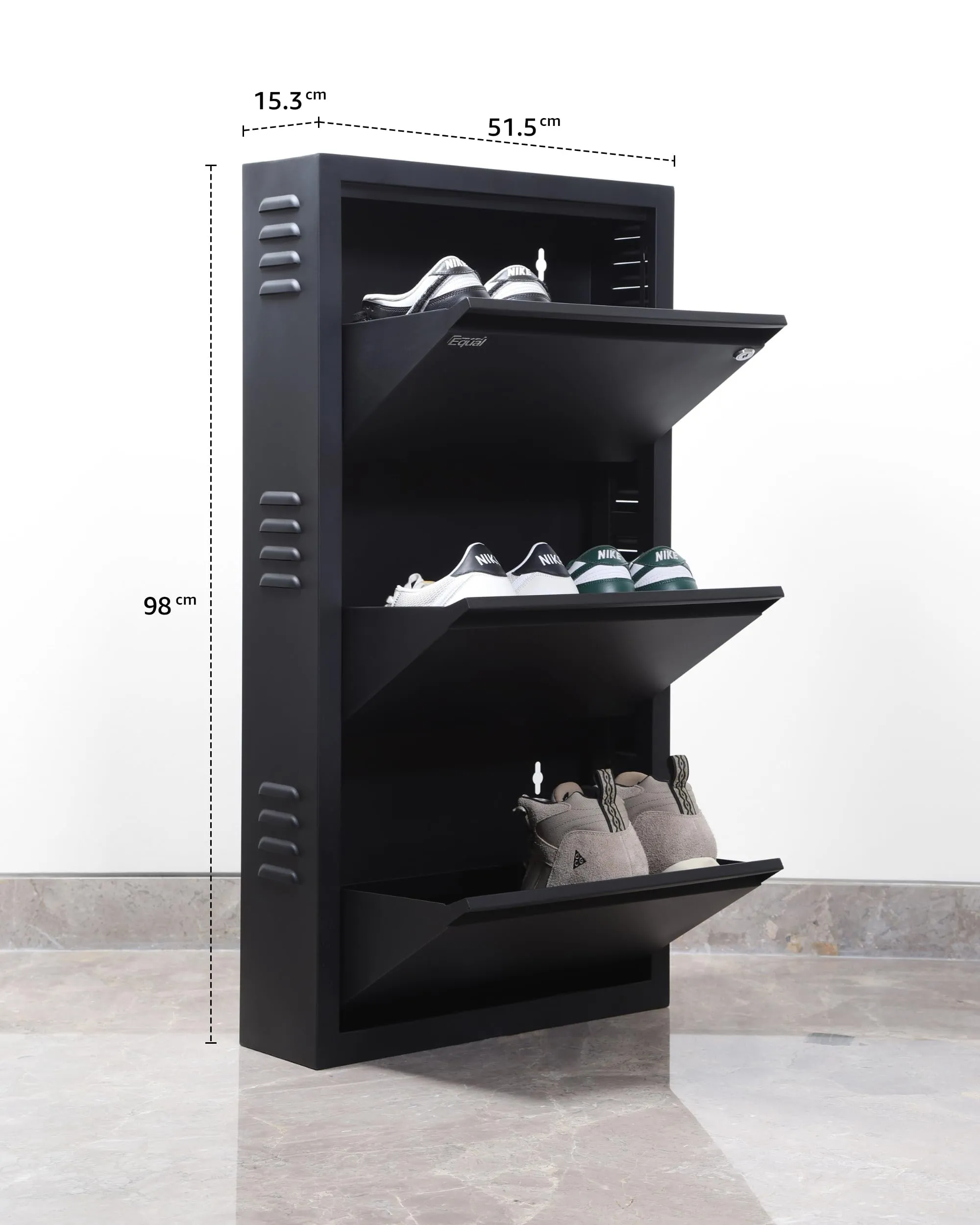Equal 3 Shelf Lite Shoe Rack for Home | Economic Mild Steel Shoe Cabinet for Home holds upto 6-8 pairs of shoes | 3 Years Limited Warranty | 3 Shelf - Matte Black