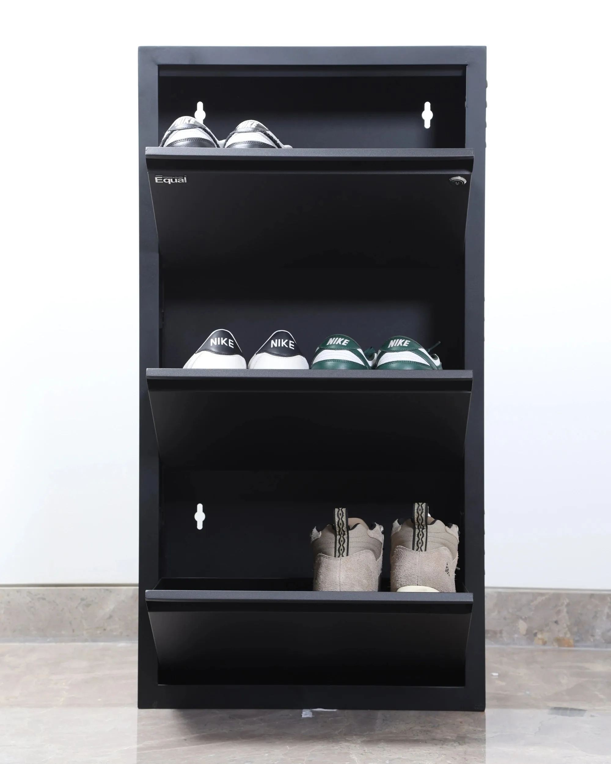 Equal 3 Shelf Lite Shoe Rack for Home | Economic Mild Steel Shoe Cabinet for Home holds upto 6-8 pairs of shoes | 3 Years Limited Warranty | 3 Shelf - Matte Black
