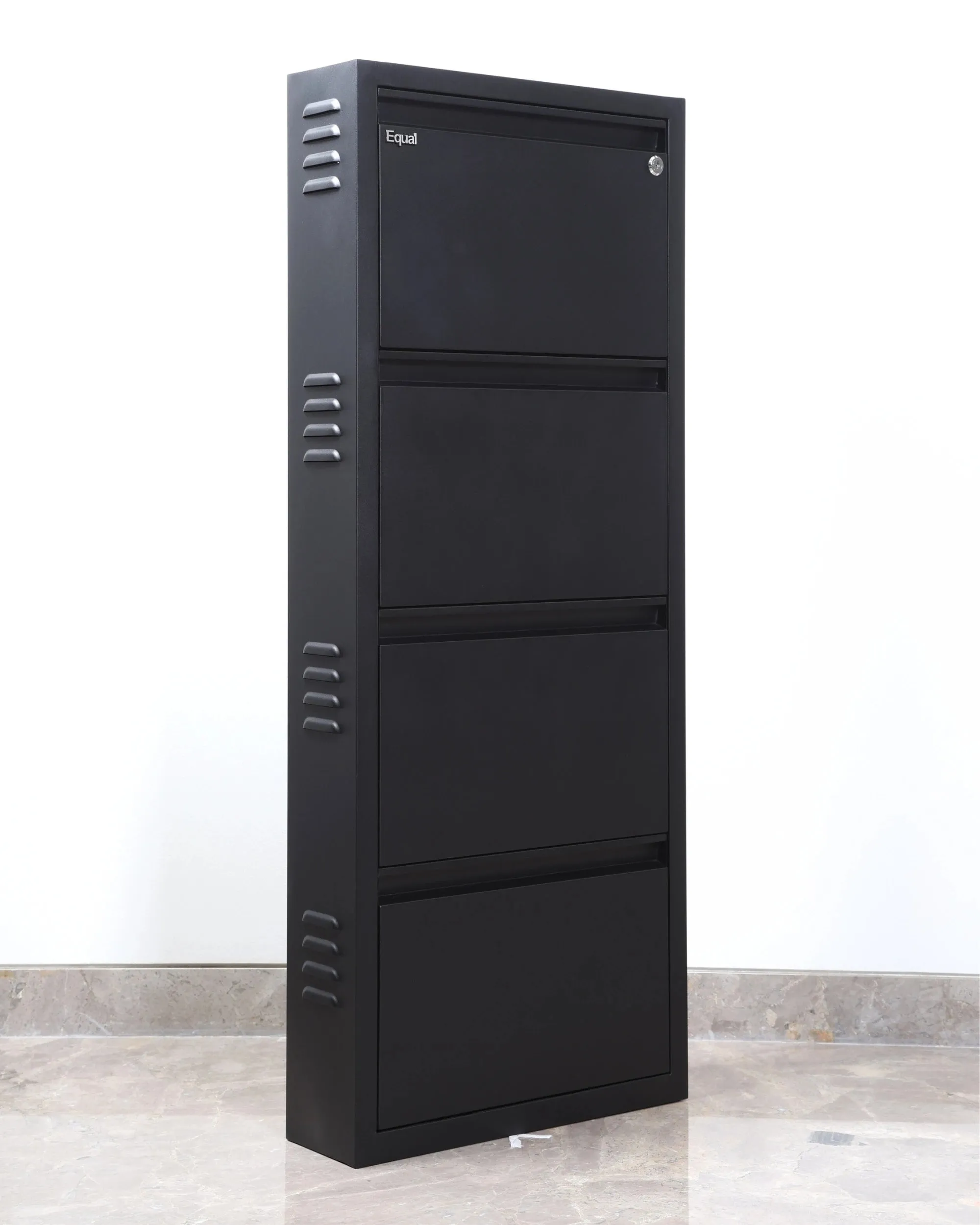 Equal 4 Shelf Lite Shoe Rack for Home | Economic Mild Steel Shoe Cabinet for Home holds upto 8-10 pairs of shoes | 3 Years Limited Warranty | 4 Shelf - Matte Black