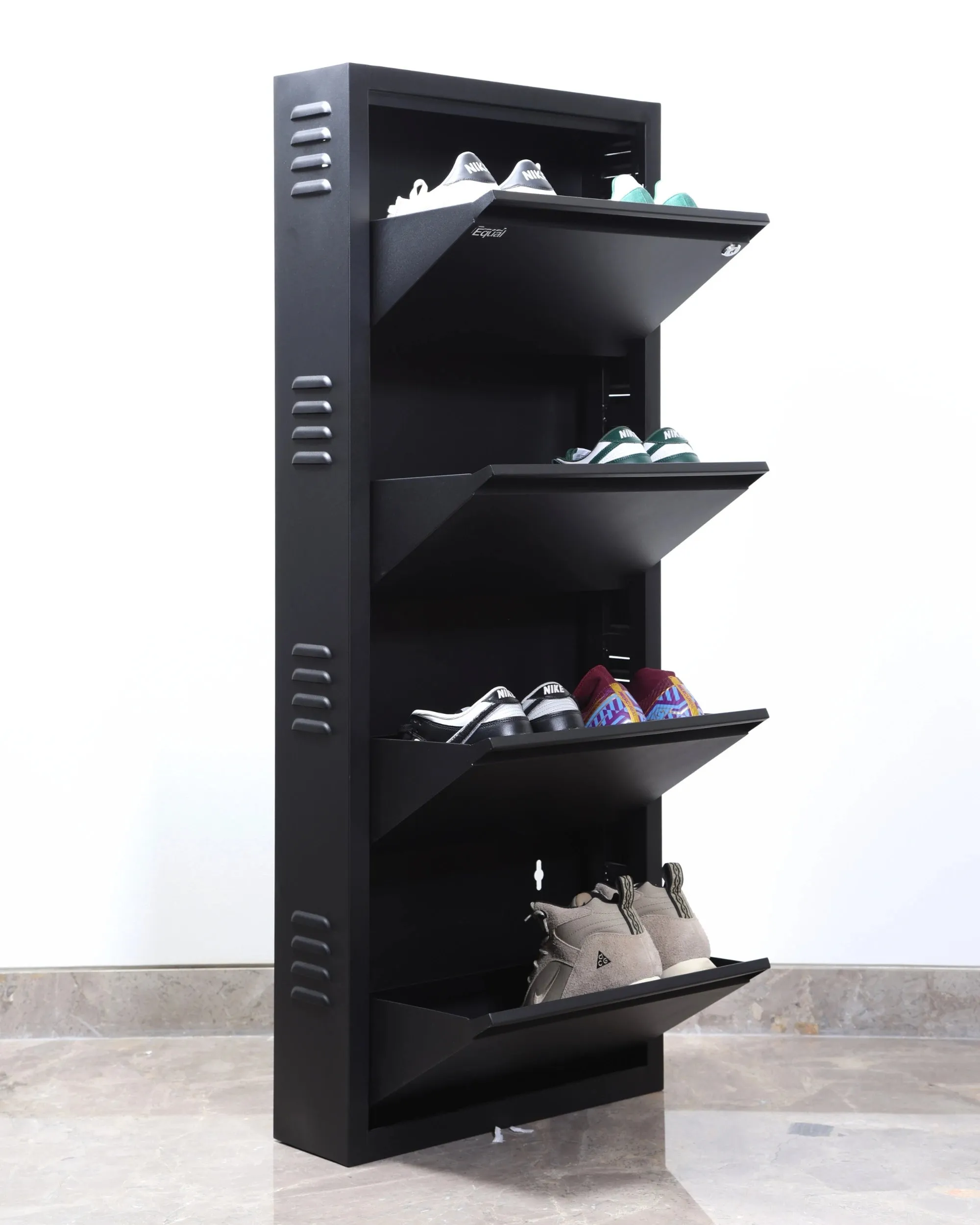 Equal 4 Shelf Lite Shoe Rack for Home | Economic Mild Steel Shoe Cabinet for Home holds upto 8-10 pairs of shoes | 3 Years Limited Warranty | 4 Shelf - Matte Black