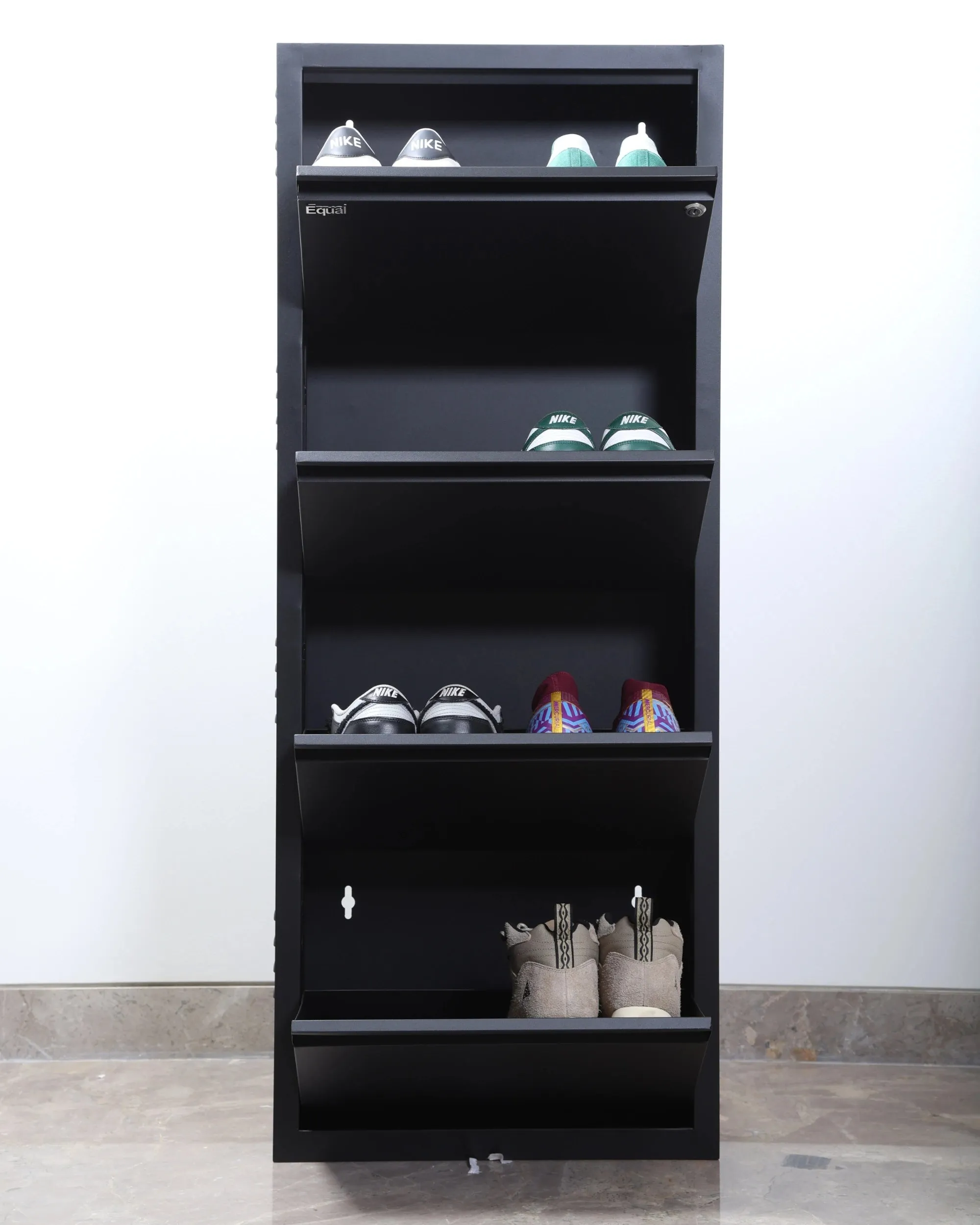 Equal 4 Shelf Lite Shoe Rack for Home | Economic Mild Steel Shoe Cabinet for Home holds upto 8-10 pairs of shoes | 3 Years Limited Warranty | 4 Shelf - Matte Black