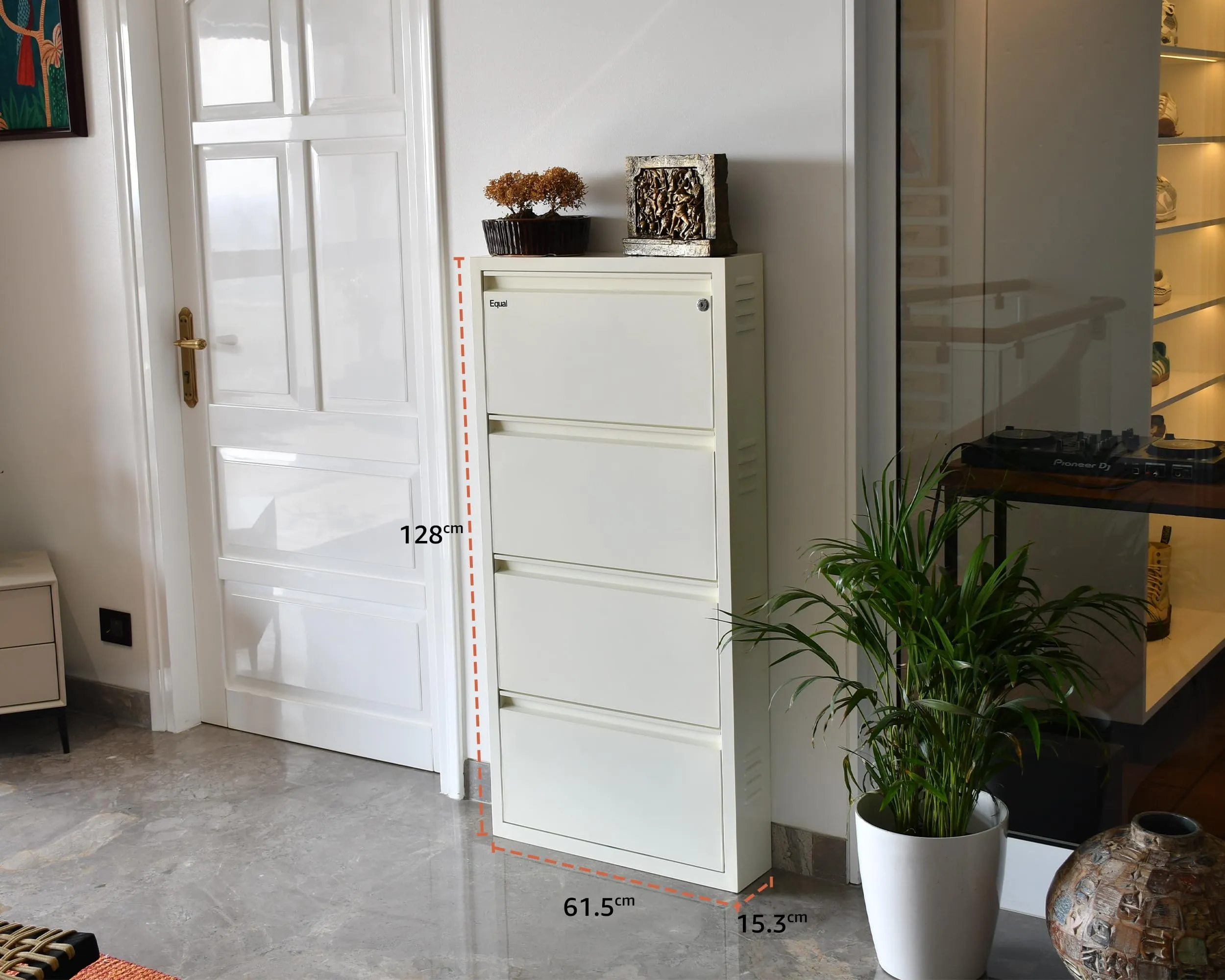 Equal 4 Shelf X Shoe Rack for Home | Premium Mild Steel Shoe Cabinet for Home holds upto 8-12 pairs of shoes | 3 Years Limited Warranty | 4 Shelf - Glossy Ivory