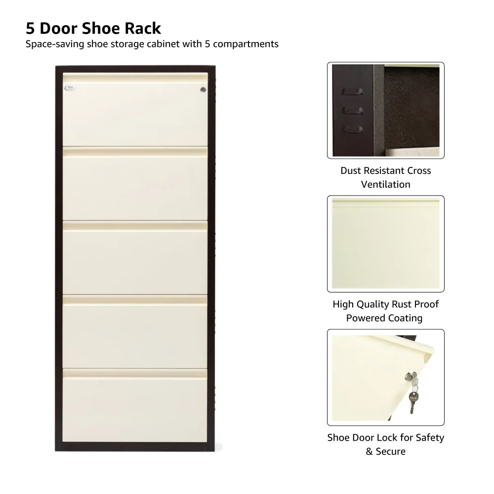 Equal 5 Door Wall Mounted Mild Steel Shoe Rack for Home with Lock