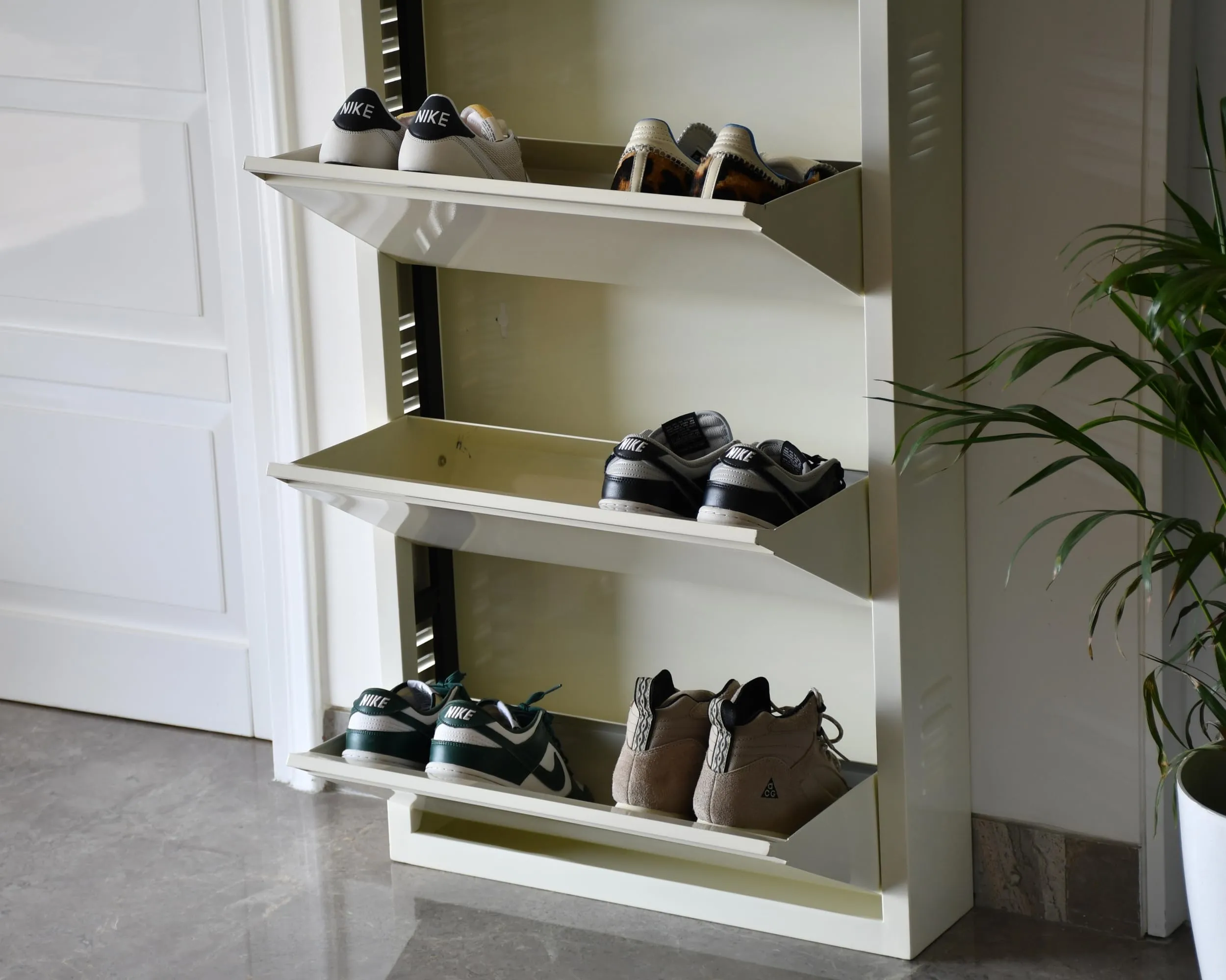 Equal 5 Shelf X Shoe Rack for Home | Premium Mild Steel Shoe Cabinet for Home holds upto 12-15 pairs of shoes | 3 Years Limited Warranty | 5 Shelf - Glossy Ivory