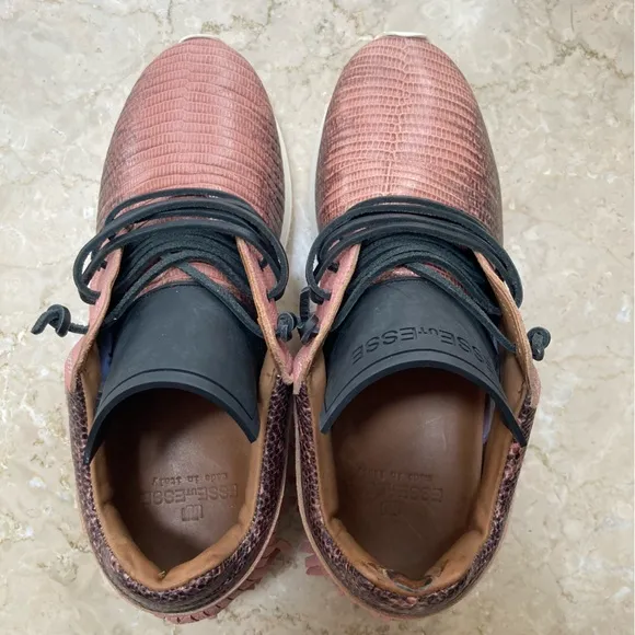 Esse ut Esse Python Leather Fringe Sneaker in Pink and Black, Size EU 36/US 6