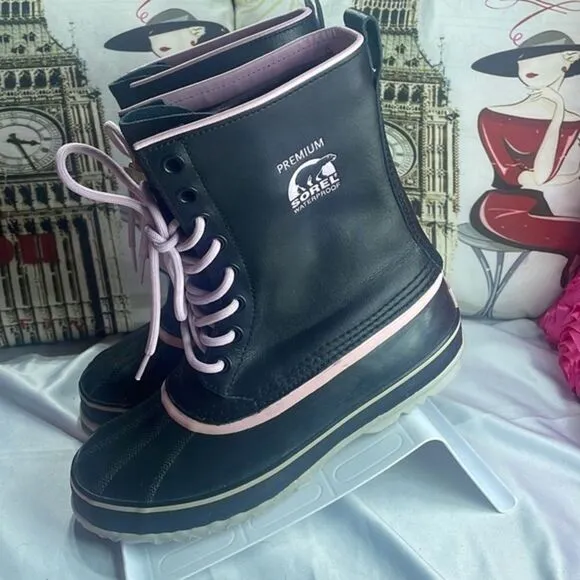 (F) Sorel Premium Waterproof Boots Black/PinkWomen's size 10