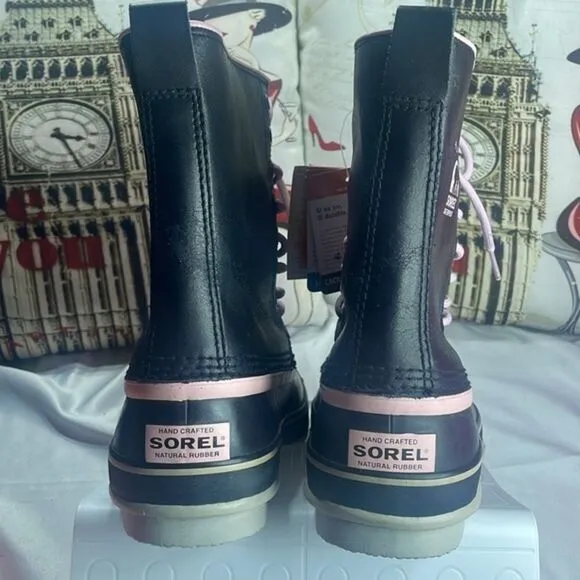 (F) Sorel Premium Waterproof Boots Black/PinkWomen's size 10