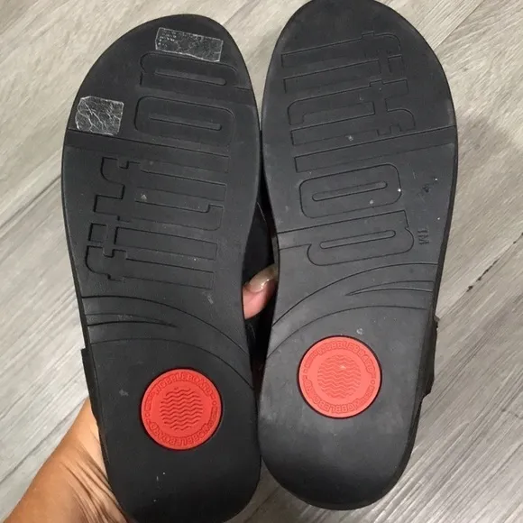 FitFlop ™ Black Leather Flowerball Sandals size 10
