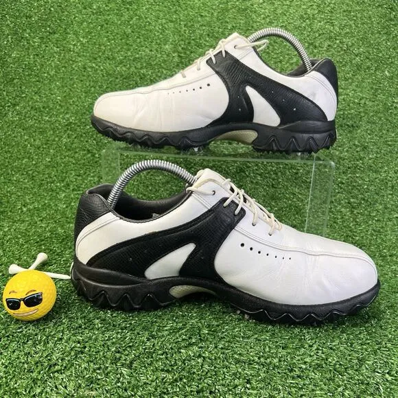 Footjoy Contour Series Men's 8 WIDE Golf Shoes Black White 54175 Leather Spikes