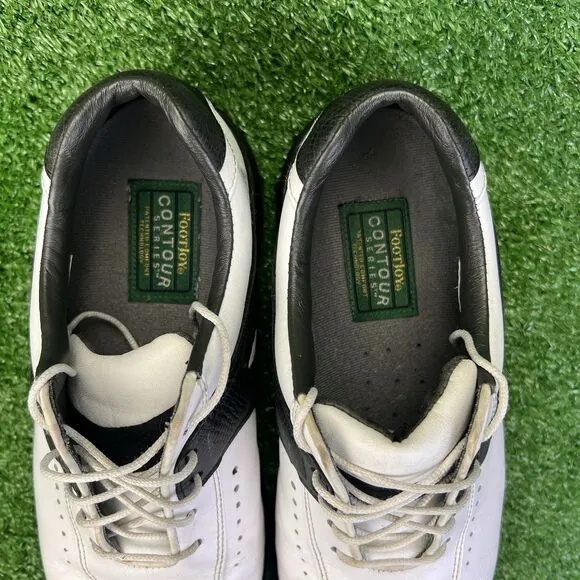 Footjoy Contour Series Men's 8 WIDE Golf Shoes Black White 54175 Leather Spikes