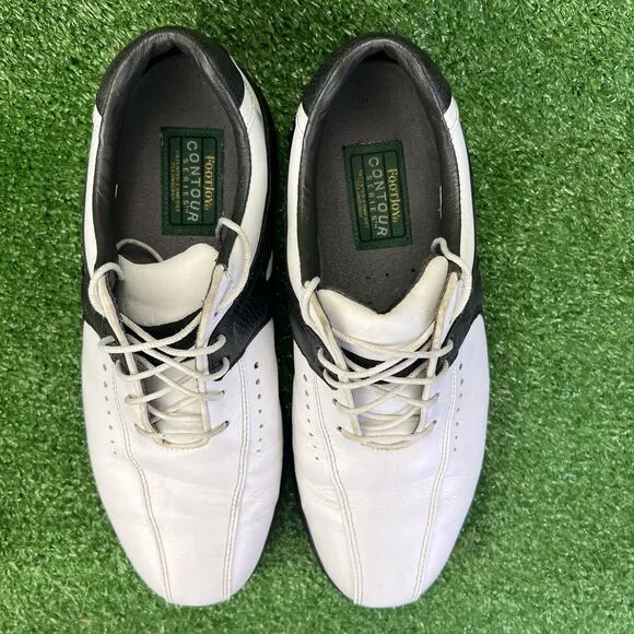 Footjoy Contour Series Men's 8 WIDE Golf Shoes Black White 54175 Leather Spikes