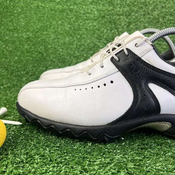 Footjoy Contour Series Men's 8 WIDE Golf Shoes Black White 54175 Leather Spikes