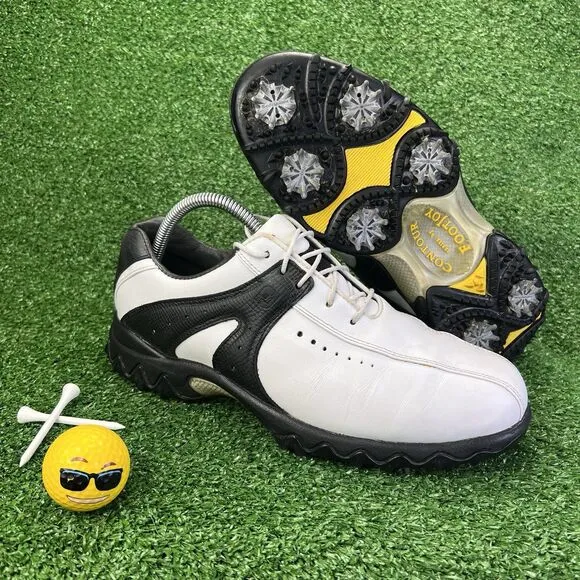 Footjoy Contour Series Men's 8 WIDE Golf Shoes Black White 54175 Leather Spikes