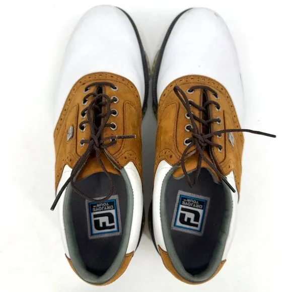 FOOTJOY DryJoy Tour White Brown Golf Shoes Size 9 Style# 53699