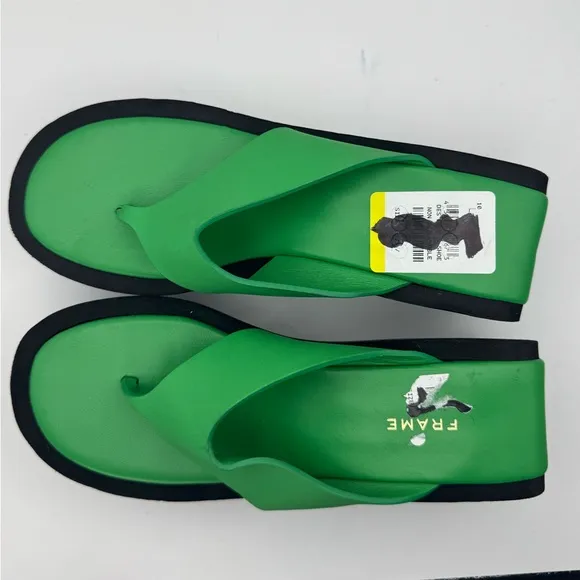 FRAME Le Ocean leather sandals Green Black Sz 37 US 6