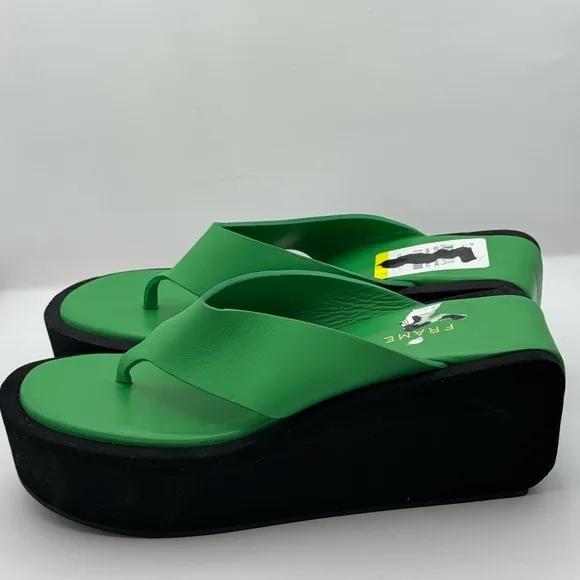 FRAME Le Ocean leather sandals Green Black Sz 37 US 6