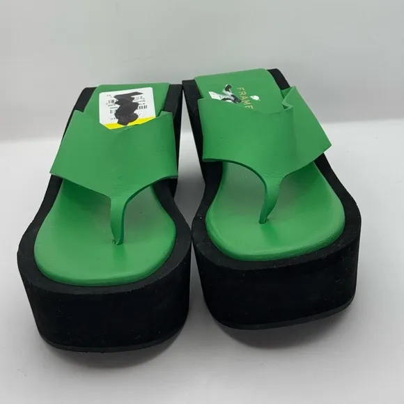 FRAME Le Ocean leather sandals Green Black Sz 37 US 6
