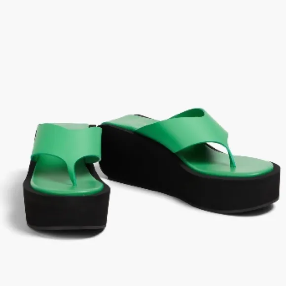 FRAME Le Ocean leather sandals Green Black Sz 37 US 6