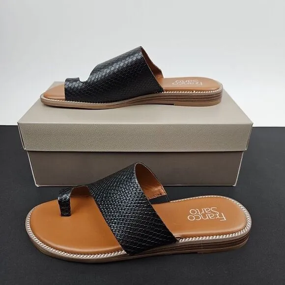 Franco Sarto Leather‎ Sandal GEM Slip-on Slide Sandal Black Women's Size 7