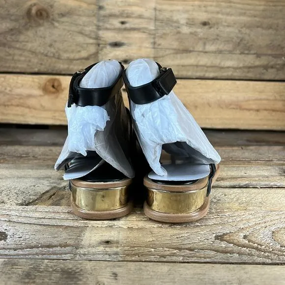 Franco Sarto Sybil Strappy Sandal - Black/Gold - 6.5 - New without box