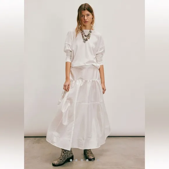 Free People Emery Drop Waist Midi Maxi Skirt cinch tie white XS NEW