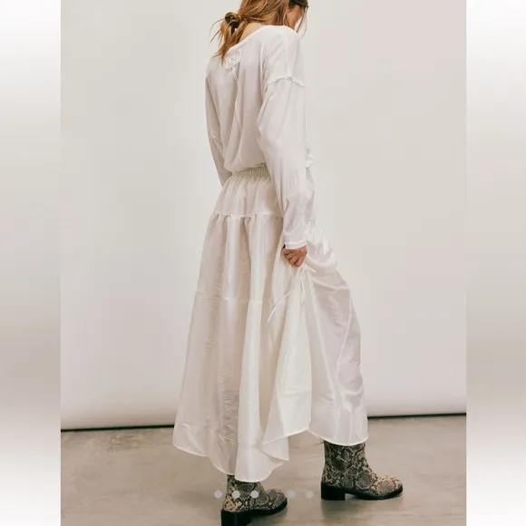 Free People Emery Drop Waist Midi Maxi Skirt cinch tie white XS NEW