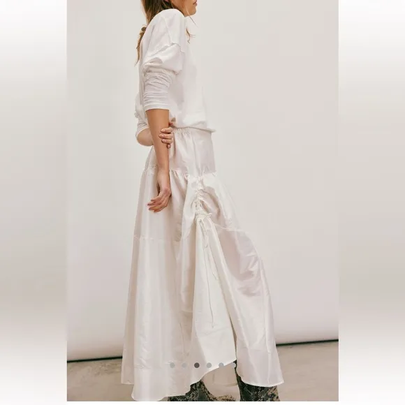 Free People Emery Drop Waist Midi Maxi Skirt cinch tie white XS NEW
