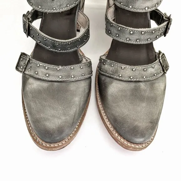 Freebird Salty Size 11, Studded Strappy Closed Toe Sandal, Western, Gray Leather