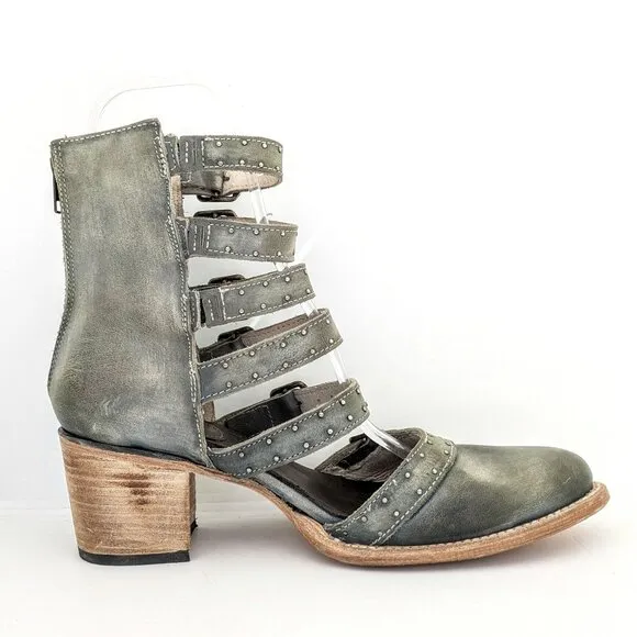 Freebird Salty Size 11, Studded Strappy Closed Toe Sandal, Western, Gray Leather